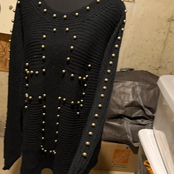 Chic Black Sweater with Studded Accents - Picture 6 of 7